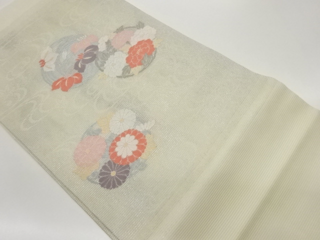 JAPANESE NAGOYA OBI FOR SUMMER / WOVEN FLOWER ROUNDEL